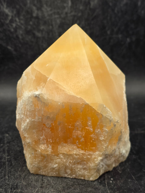 Orange calcite polished top point! 1.2 pounds, 3.2 inches tall, 2.8" wide