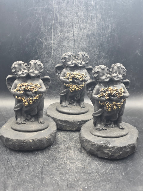 Shungite angel with flowers figurine! 6 ounces, 3.9 inches tall