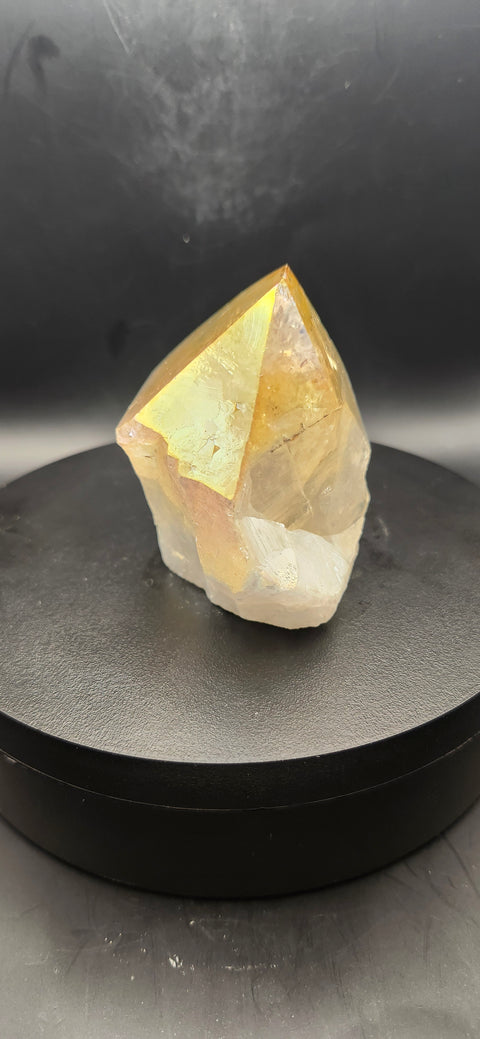 Angel aura citrine polished top point. 8.2 ounces!
