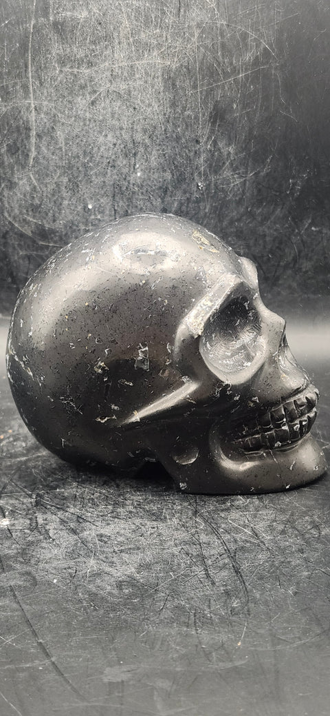 Shungite skull! 1.2 pounds, 3.7 inches long, 2.9 tall!