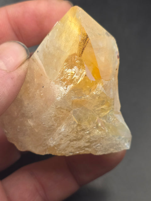 Angel aura citrine polished top point! 5.3 ounces, 2.4 inches tall