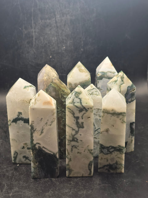 Moss agate tower! 3.1 too 3.6 inches tall!