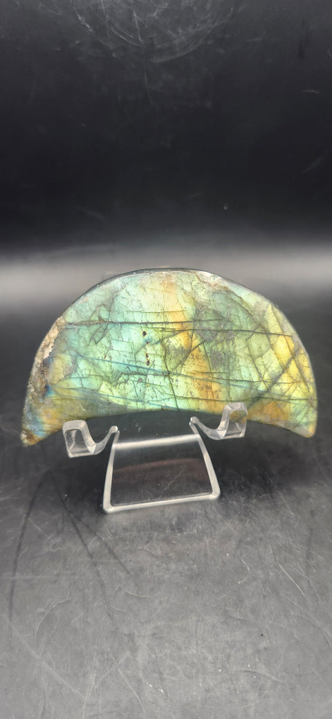 High shine labradorite moon! 3.2 ounces, 2.9 inches tall, 1.3 wide