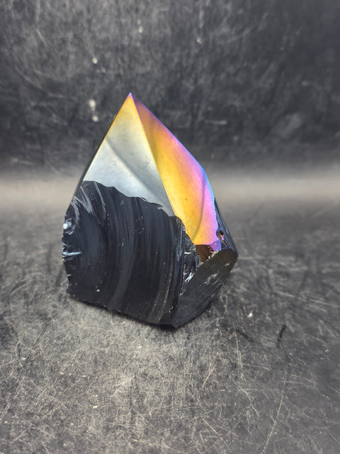 Titanium obsidian polished top point! 2.8 inches tall, 8 ounces!