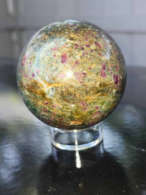 Ruby in kyanite sphere! 13 ounces, 59.4mm,2.33 inches uv reactive