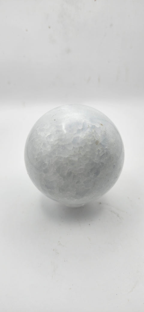 Blue calcite sphere! 9.2 ounces, 55.9mm, 2.2 inches