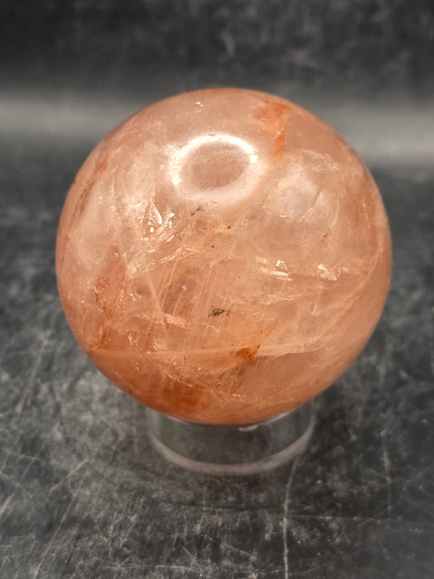 Red hematoid fire quartz sphere! 9.2 ounces, 57mm, 2.2 inches