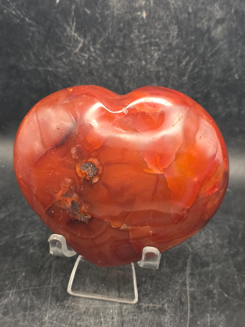 Carnelian agate heart! 10 ounces, 3.4 inches wide, 2.9 inches tall