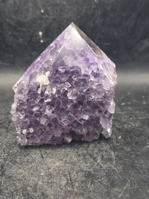 Druzy Amethyst polished top point! 10 ounces, 2.8 inches tall, 2.4 wide