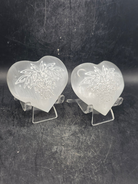 Selenite wing engraved heart! 4.5 ounces, 2.6 inches wide, 2.4" tall