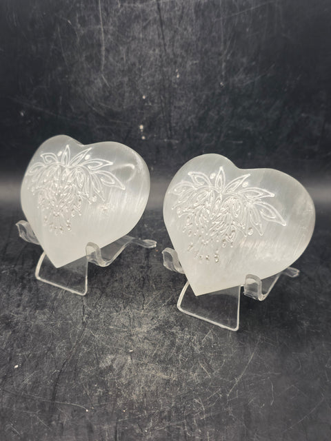 Selenite wing engraved heart! 4.5 ounces, 2.6 inches wide, 2.4" tall