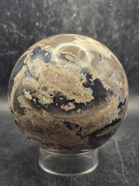 Large volcanic agate sphere! 85.7mm, 3.3 inches 1.12 pounds