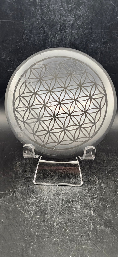 Shungite Flower of life charging plate! 3.75 inches, 6 ounces!