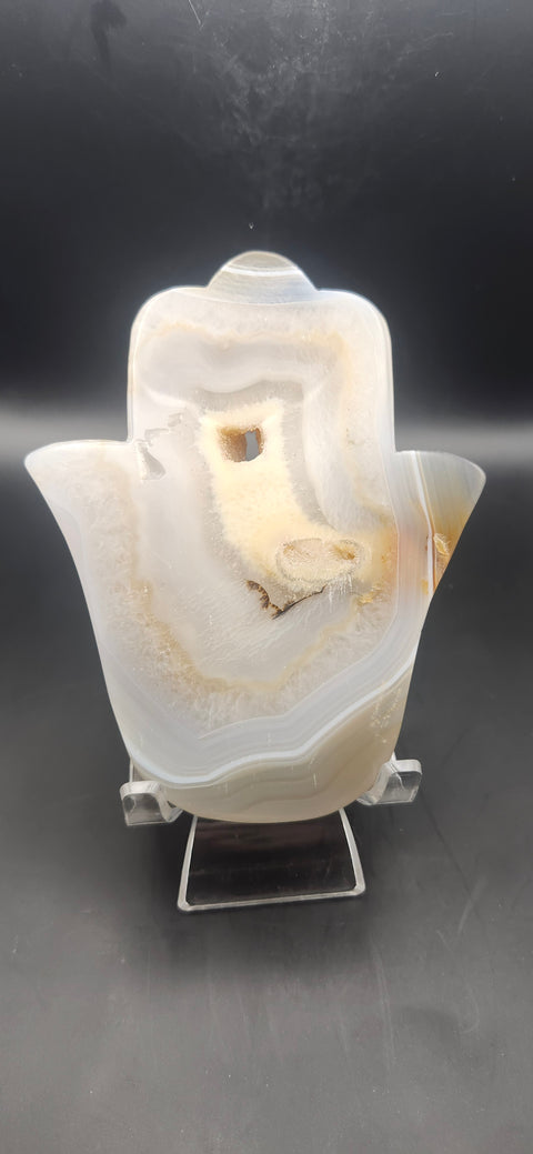 Druzy agate Hamsa hand. 7.5 ounces, 5 inches tall, 4 wide