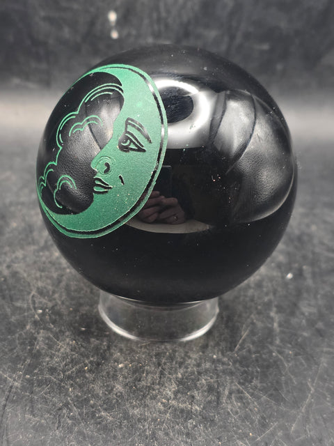 Black obsidian green faced moon! 2.5 inches, 11.5 ounces!