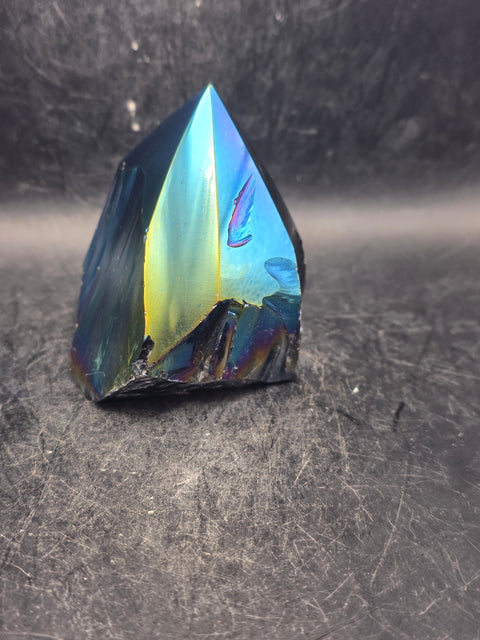 Titanium obsidian polished top point! 2.8 inches tall, 8 ounces!