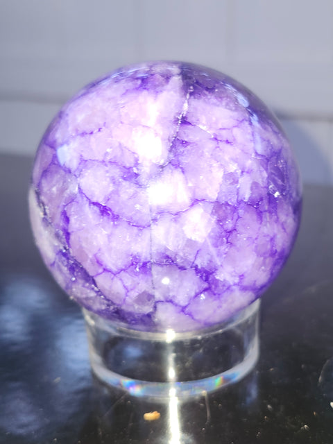Purple crackle quartz sphere! 64mm, 2.5 inches, 13.6 ounces