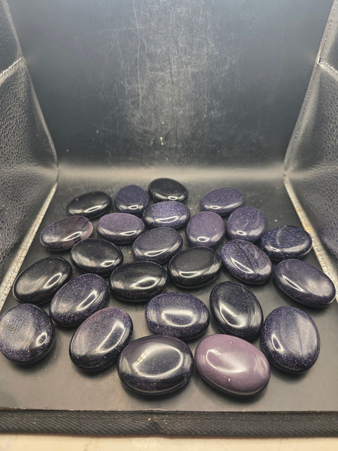 Blue golden sandstone pillow palm stone! 1.7 inches!