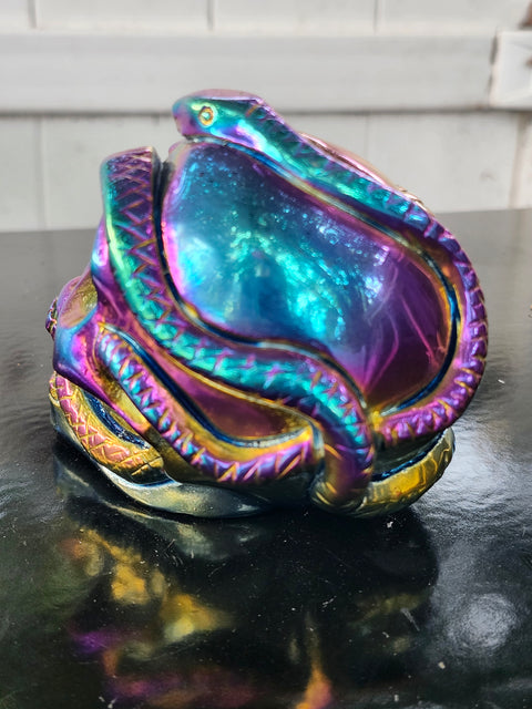 Titanium obsidian skull & snake! 1.1 pound, 3.7 inches long, 3 tall, 2.5 wide