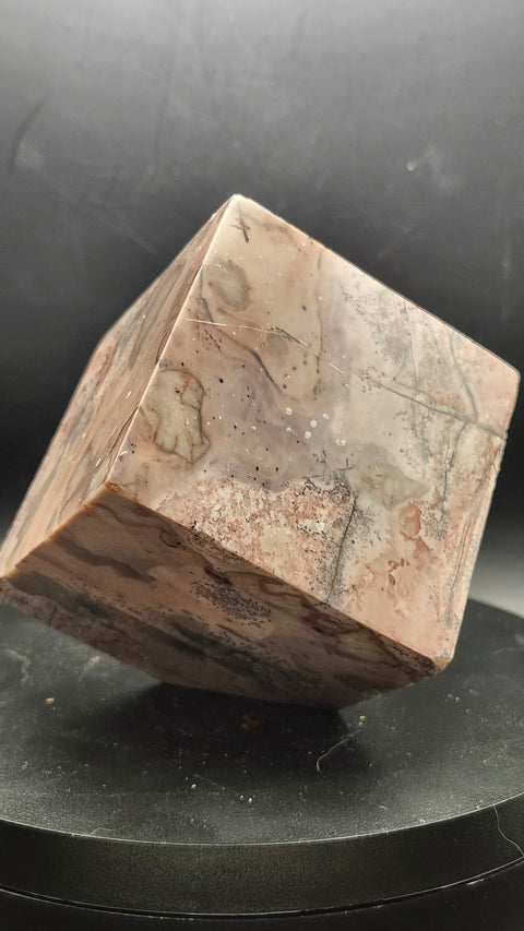 Pink dendritic jasper balancing cube 1.4 pounds, 2.4 by 2.4 inches