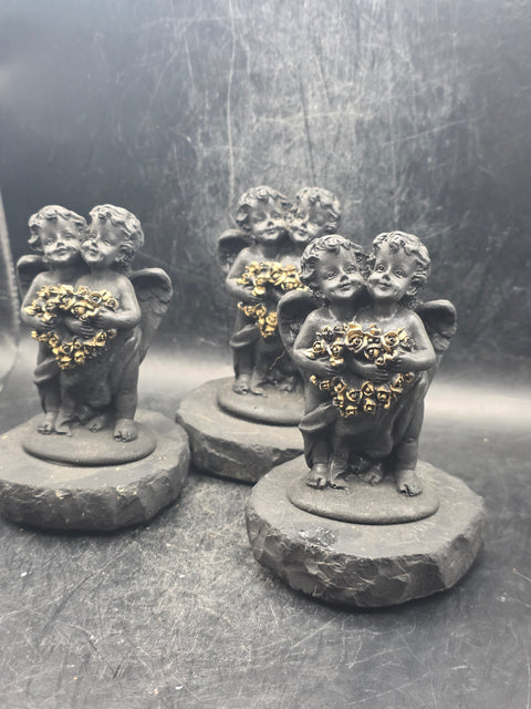 Shungite angel with flowers figurine! 6 ounces, 3.9 inches tall