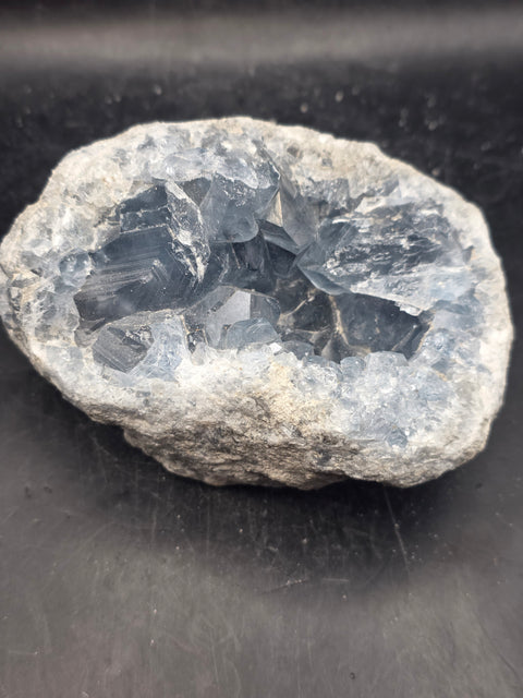 Blue calcite geode! 1.8 pounds, 3.7 inches long, 2.5 inches wide