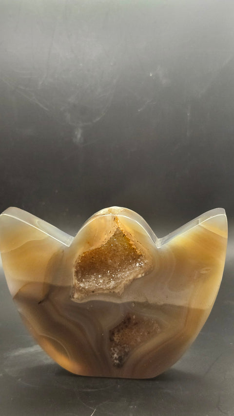 Druzy agate lotus flower. 3.75 inches wide by 2.85 tall, 7 ounces