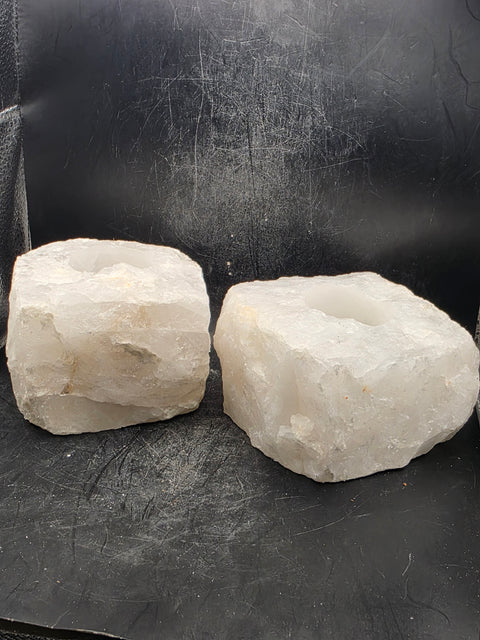 Clear quartz candle holder! 2.2 pounds, 4 inches by 3.5 inches!