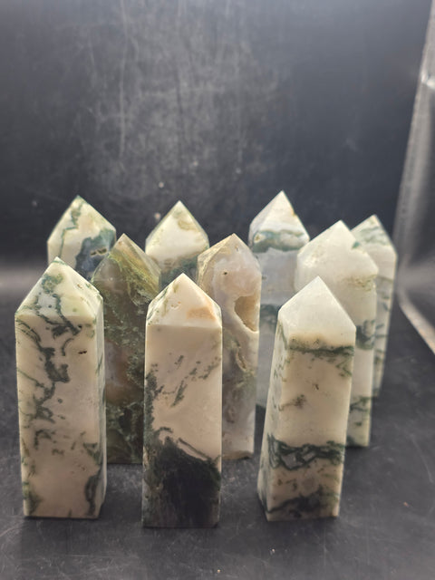 Moss agate tower! 3.1 too 3.6 inches tall!