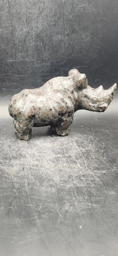 Flame stone "yooperlite" rhino! 8.5 ounces, 4 inches long, 2 tall