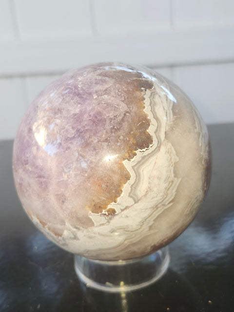 Amethyst lace agate sphere! 84mm, 3.3 inches, 1.14 pounds