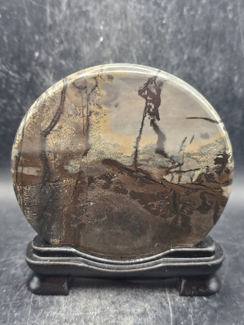 Natural picture jasper slab with stand! 4.8 ounces, 3.5 inches wide