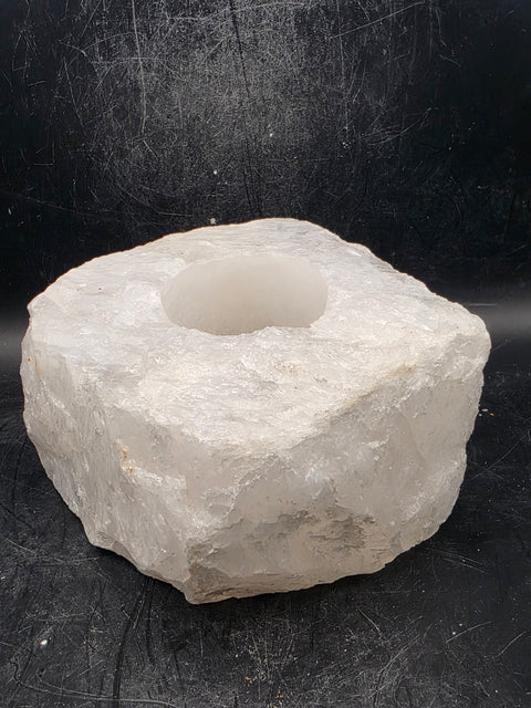 Clear quartz candle holder! 2.2 pounds, 4 inches by 3.5 inches!