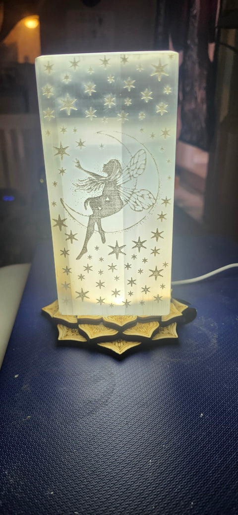 Fairy selenite lamp! 6 inches tall, 3 pounds, lotus flower led base included