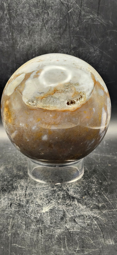 Druzy ocean jasper sphere! 82.6mm, 3.2 inches, 1.11 pounds!