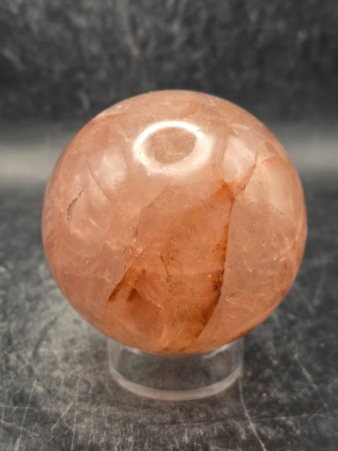 Red hematoid fire quartz sphere! 9.2 ounces, 57mm, 2.2 inches