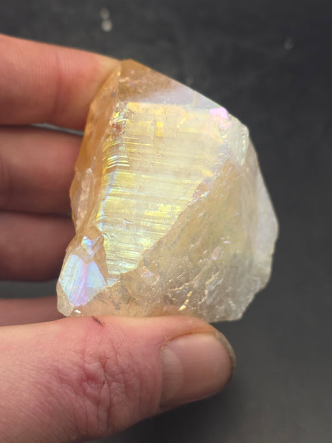 Angel aura citrine polished top point! 5.3 ounces, 2.4 inches tall
