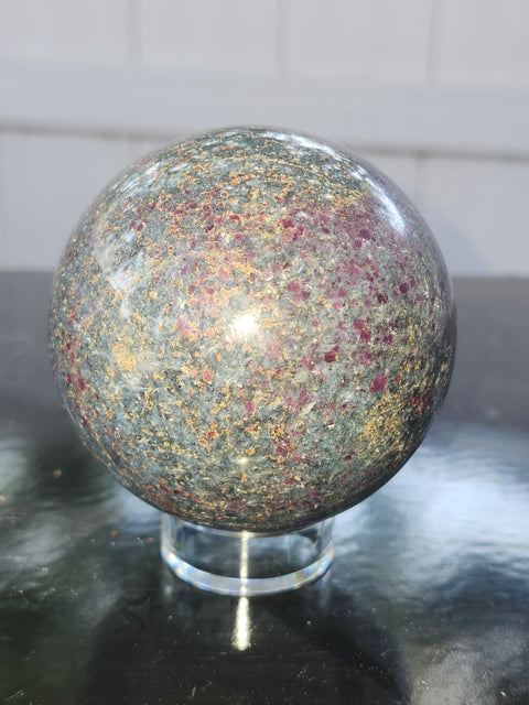 Ruby in kyanite sphere! 1.4 pounds, 66.8mm, 2.63 inches uv reactive
