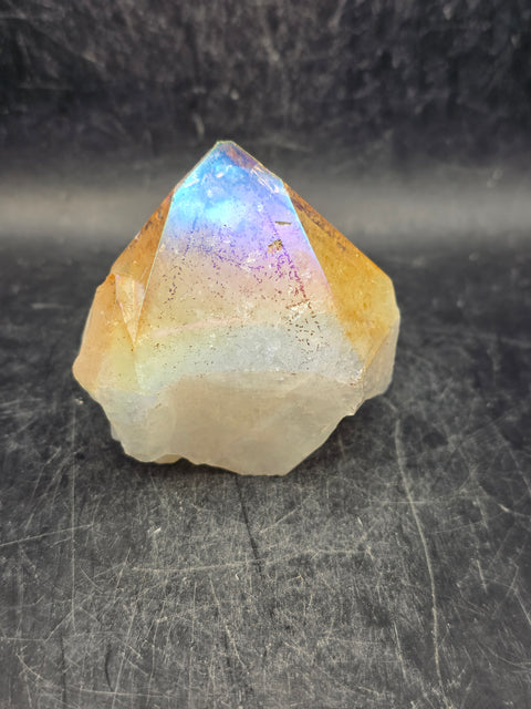 Angel aura citrine polished top point! 5.7 ounces, 2.3 inch by 2.3"