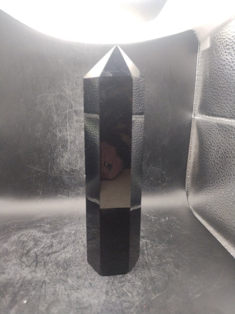 Large 7 chakra black obsidian tower! 7 inches tall, 1.2 pounds!