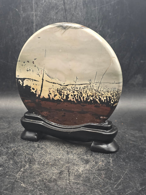 Natural picture jasper slab with stand! 5 ounces, 3.5 inches wide