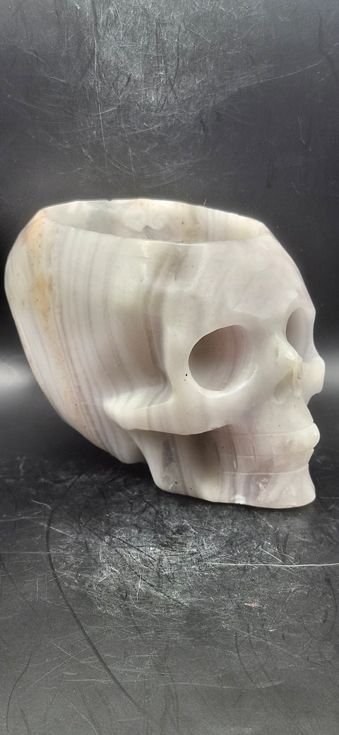 Striped calcite skull offering bowl! 2.13 pounds, 5 inches long 4 inches wide