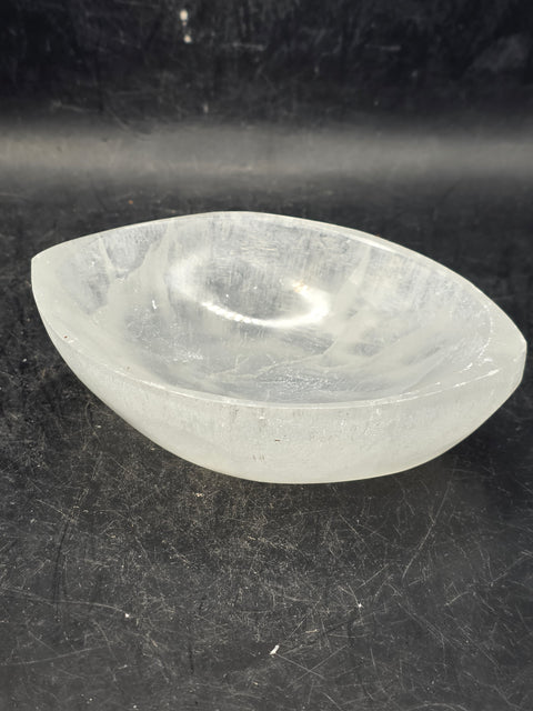 Selenite eye shaped bowl! 3.9 inches wide!