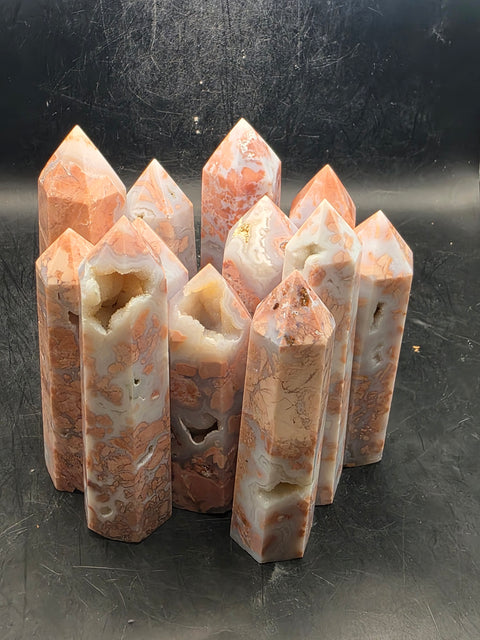 Pink agate tower! 2.8 too 3.8 inches tall!