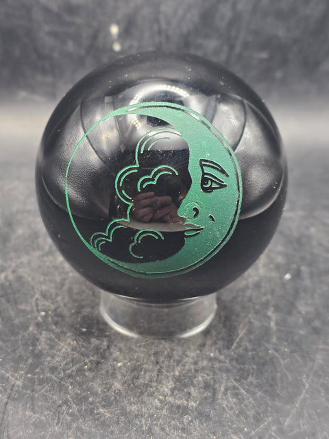 Black obsidian green faced moon! 2.5 inches, 11.5 ounces!
