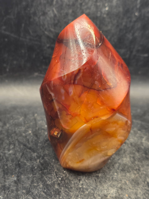 Carnelian agate flame tower! 12.5 ounces, 3.5 inches tall, 2.3".wide