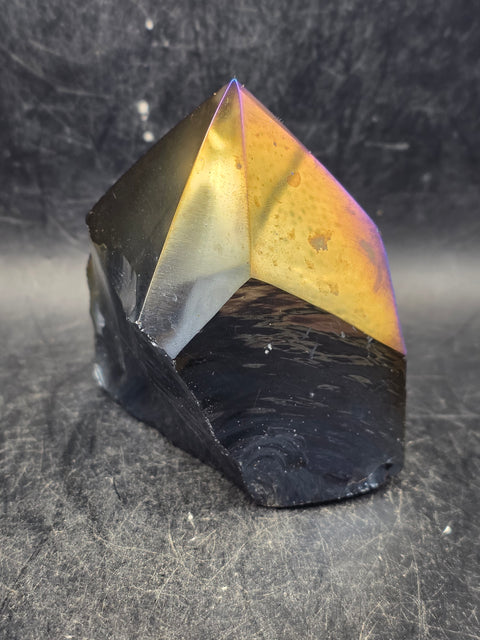 Titanium obsidian polished top point! 7.7 ounces, 2.6 inches tall