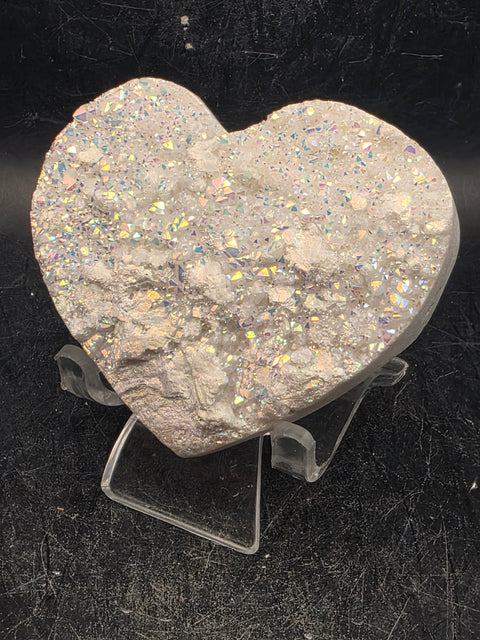 White pearl aura quartz heart! 4.7 ounces, 2.7 inches wide, 2.3" tall