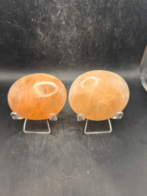 Peach selenite palm stone! 2.4 inches wide!