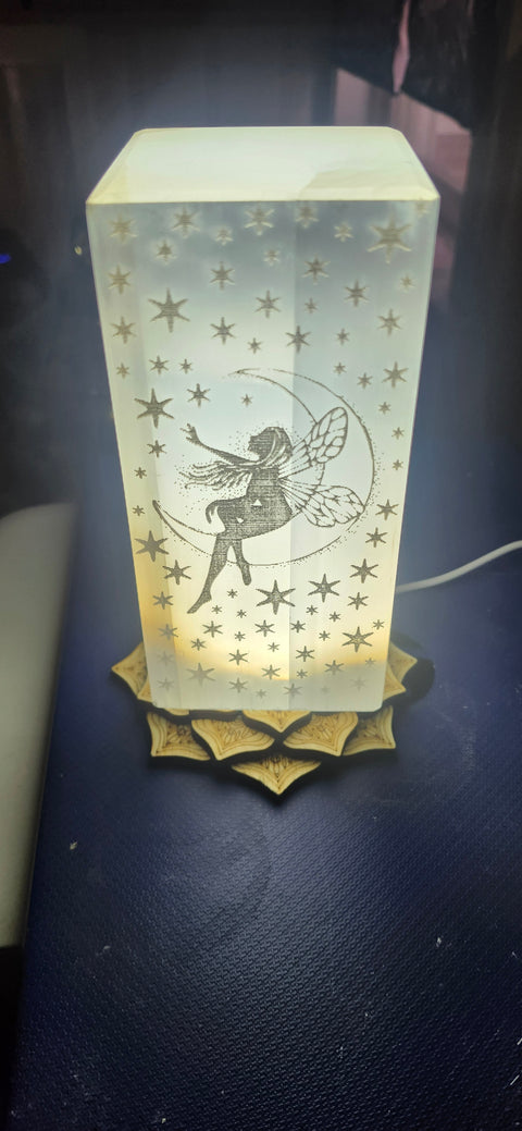 Fairy selenite lamp! 6 inches tall, 3 pounds, lotus flower led base included